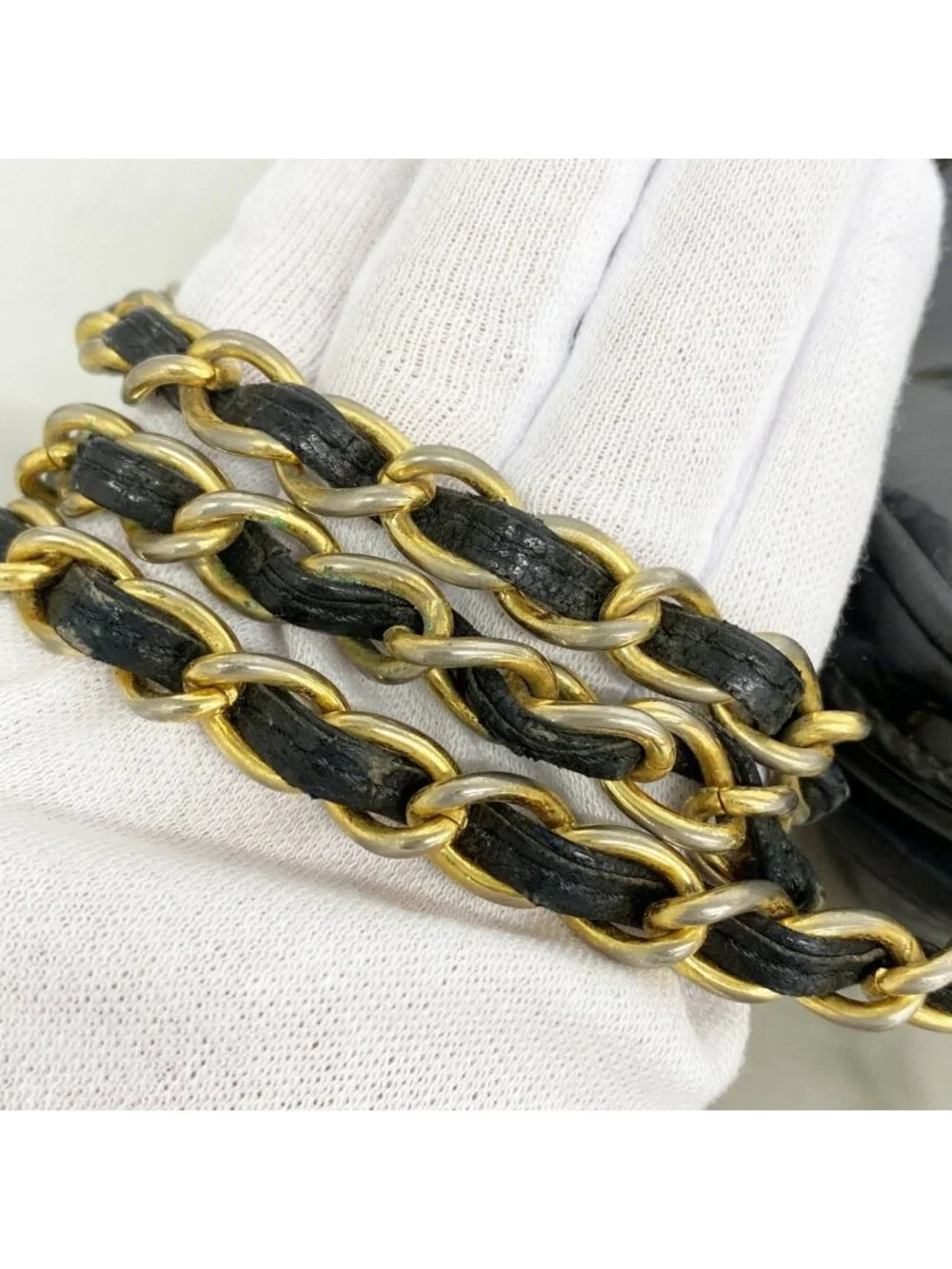 Chanel Shoulder Bag Quilted Patent Leather Black Gold